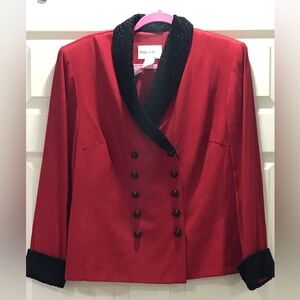 Red Double-Breasted Women's Jacket with Black Trim